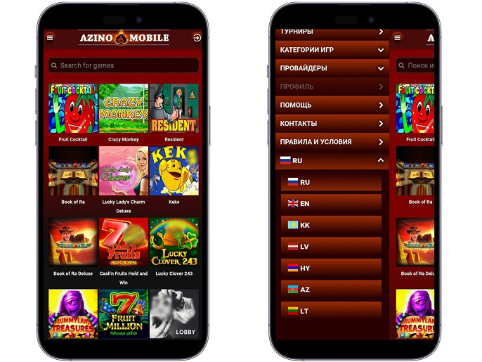 Сайт Azino777 на телефоне