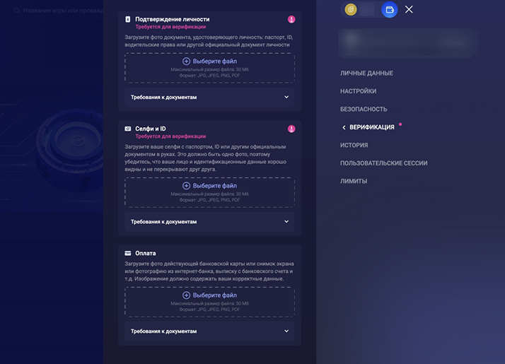 Вкладка для верификации